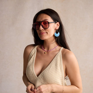 Turquoise Hibiscus Nina - Nickel & Suede