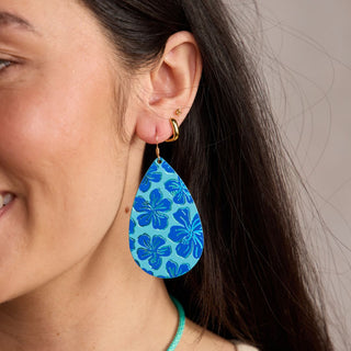 Turquoise Hibiscus Teardrops - Nickel & Suede
