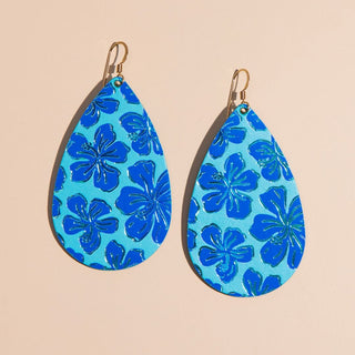 Turquoise Hibiscus Teardrops - Nickel & Suede