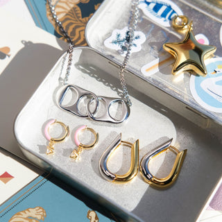 Two Tone Huggies - Nickel & Suede