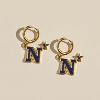 United States Naval Academy Huggie Earrings - Nickel & Suede