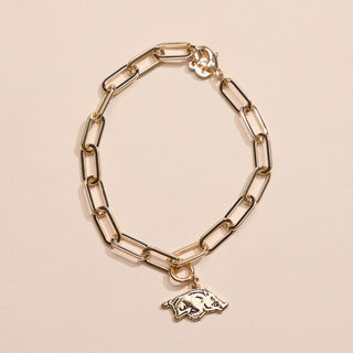 University of Arkansas Charm Bracelet - Nickel & Suede