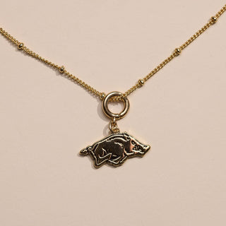 University of Arkansas Razorback Charm - Nickel & Suede
