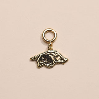 University of Arkansas Razorback Charm - Nickel & Suede