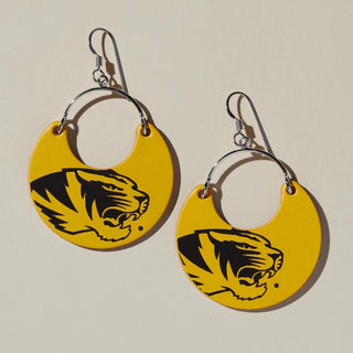 University of Missouri Tiger Nina Leather Hoop Earrings - Nickel & Suede x Cherry - Nickel & Suede