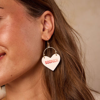 University of Oklahoma Boomer Sooner Lover Heart Hoop Earrings - Nickel & Suede