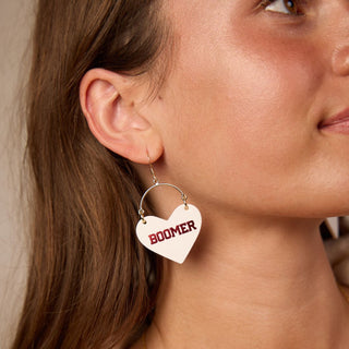 University of Oklahoma Boomer Sooner Lover Heart Hoop Earrings - Nickel & Suede