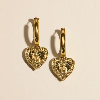 University of Oklahoma Chunky Heart Logo Huggie Earrings - Nickel & Suede