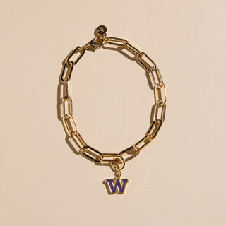 University of Washington Charm Bracelet - Nickel & Suede