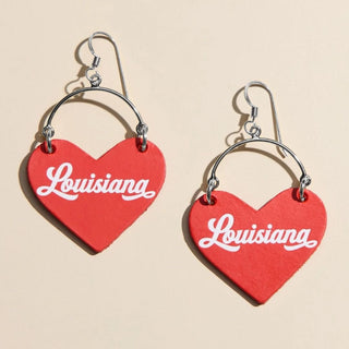 Vermilion University of Louisiana at Lafayette Lover Heart Hoop Earrings - Nickel & Suede