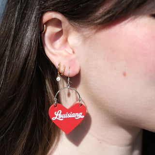 Vermilion University of Louisiana at Lafayette Lover Heart Hoop Earrings - Nickel & Suede