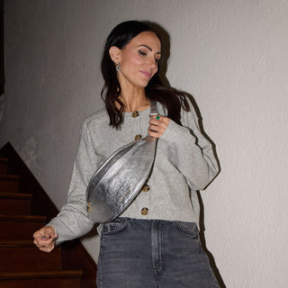 Verona Belt Bag in Silver - Nickel & Suede