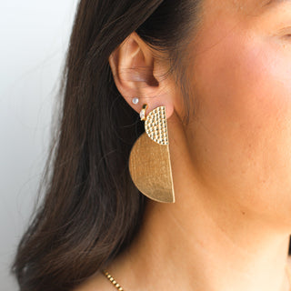 Vintage Bronze Demi Half Circle Leather Statement Earrings - Nickel & Suede