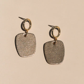 Vintage Bronze Geometric Drop Leather Earrings - Nickel & Suede