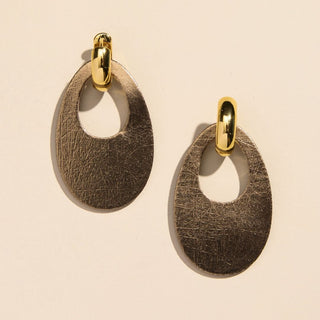 Vintage Bronze Olivia Leather Hoop Earrings - Nickel & Suede