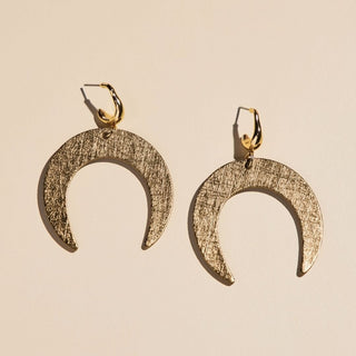 Vintage Bronze Sierra Leather Crescent Earrings - Nickel & Suede