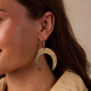 Vintage Bronze Sierra Leather Crescent Earrings - Nickel & Suede