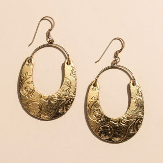 Vintage Gold Baroque Nadia Leather Hoop Earrings - Nickel & Suede
