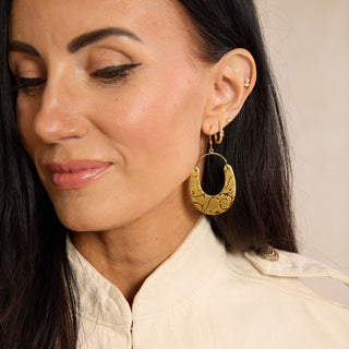 Vintage Gold Baroque Nadia Leather Hoop Earrings - Nickel & Suede