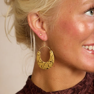Vintage Gold Baroque Nadia Leather Hoop Earrings - Nickel & Suede