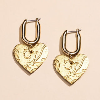 Vintage Gold Baroque Quinn Heart Huggie Earrings - Nickel & Suede