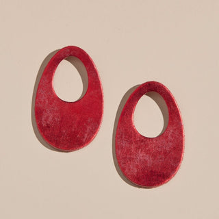 Vintage Metallic Ruby Olivia Leather Hoop Charms - Nickel & Suede