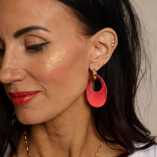 Vintage Metallic Ruby Olivia Leather Hoop Earrings - Nickel & Suede