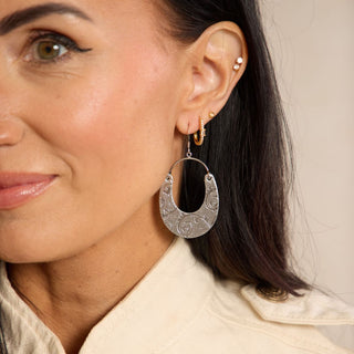 Vintage Silver Baroque Nadia Leather Hoop Earrings - Nickel & Suede
