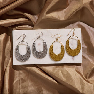 Vintage Silver Baroque Nadia Leather Hoop Earrings - Nickel & Suede
