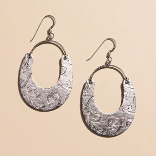 Vintage Silver Baroque Nadia Leather Hoop Earrings - Nickel & Suede