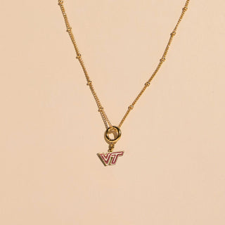 Virginia Tech University Logo Charm - Nickel & Suede