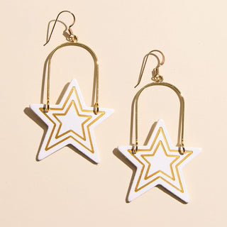 White All Star Leather Dangle Earrings - Nickel & Suede