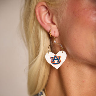 White Auburn University Lover Heart Hoop Earrings - Nickel & Suede