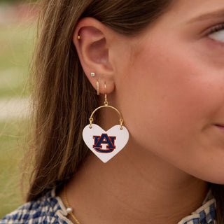 White Auburn University Lover Heart Hoop Earrings - Nickel & Suede
