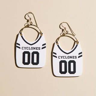 White & Black Iowa State University Football Jersey Earrings - Nickel & Suede
