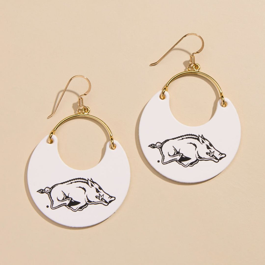 University Razorback Bells White & Black University of Arkansas Razorback Nina - Nickel & Suede