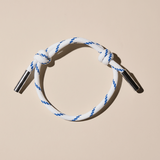 White & Blue Paracord Bracelet - Nickel & Suede