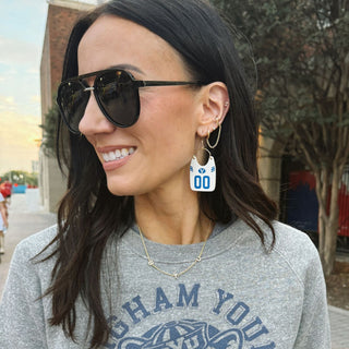 White Brigham Young University Football Jersey Earrings - Nickel & Suede