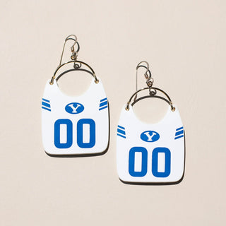 White Brigham Young University Football Jersey Earrings - Nickel & Suede