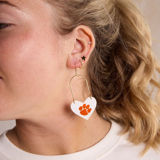 White Clemson University Paw Print Heartthrobs - Nickel & Suede
