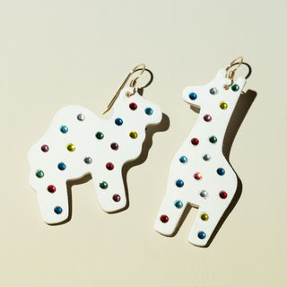 White Giraffe and Camel Animal Cookie Earrings - Nickel & Suede