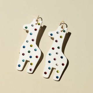 White Giraffe Animal Cookie Earrings - Nickel & Suede