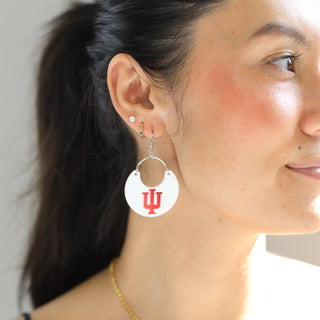 White Indiana University Nina Leather Hoop Earrings - Nickel & Suede