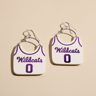 White Kansas State University Basketball Jersey Earrings - Nickel & Suede