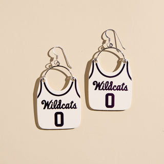 White Kansas State University Basketball Jersey Earrings - Nickel & Suede