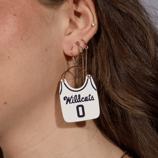 White Kansas State University Basketball Jersey Earrings - Nickel & Suede