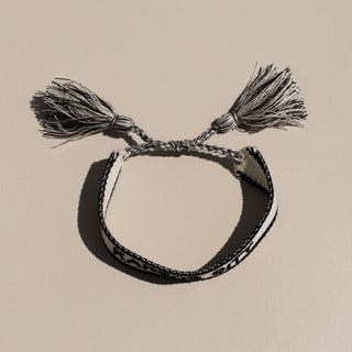 White KC Woven Canvas Bracelet - Nickel & Suede