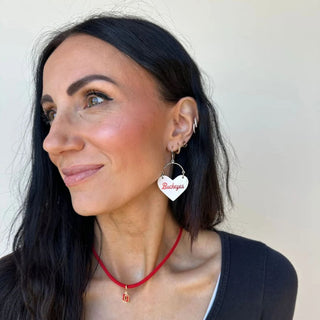 White Ohio State University Buckeyes Lover Heart Hoop Earrings - Nickel & Suede