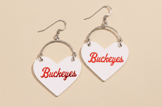 White Ohio State University Buckeyes Lover Heart Hoop Earrings - Nickel & Suede