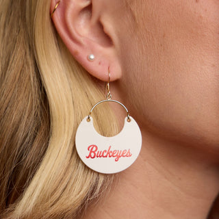 White Ohio State University Buckeyes Nina Leather Hoop Earrings - Nickel & Suede